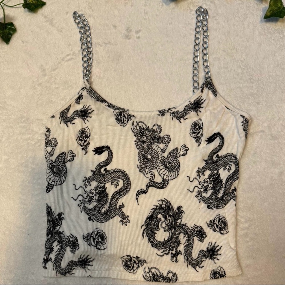 Adorable Crop Top with Fancy Dragon Print and Sexxy Chainlink Straps
